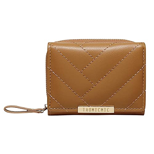 Luckywaqng Damen Mini Short Wallet Multifunktionale Tri Fold Geldbörse für Mädchen Brieftasche Damen Groß Für Papiere (Brown, One Size) von Luckywaqng