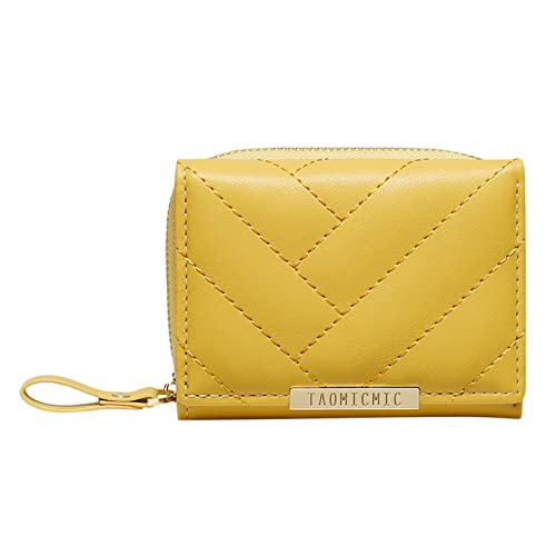 Luckywaqng Damen Mini Short Wallet Multifunktionale Tri Fold Geldbörse für Mädchen Brieftasche Damen Groß Für Papiere (Yellow, One Size) von Luckywaqng