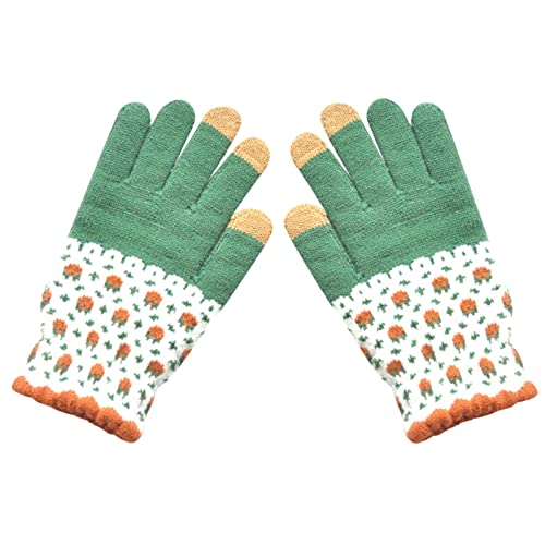 Luckywaqng Damen Wnter Radfahren Winter kalt und warm Plus Wolle verdickte Handschuhe Tomatenbündchen Strickhandschuhe Mode warm halten Love Weave Strickhandschuhe Eigenschaften: (Green, One Size) von Luckywaqng