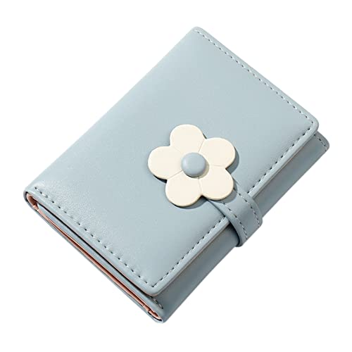 Luckywaqng Einfache und niedliche Blumen-Studenten-Geldbörse für Damen, Kurze dreifache Damen-Geldbörse Handyhülle Note 9 Brieftasche (Blue, One Size) von Luckywaqng