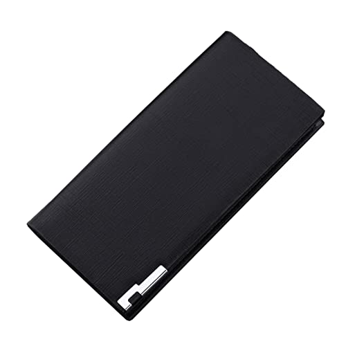 Luckywaqng Fashion ID Long Wallet Kunstleder Volltonfarbe Herren Business Open Purse Multiple Card Slots Clutch Bag Handy Hängetasche Mit Brieftasche (Black, One Size) von Luckywaqng