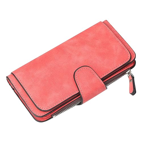 Luckywaqng Frauen Bifold Wallet Clutch Kartenhalter Geldbörse Organizer Damen Geldbörse Geldbörse Multi Color Card Position Handytasche Brieftasche Damen Groß Viele (Red, One Size) von Luckywaqng