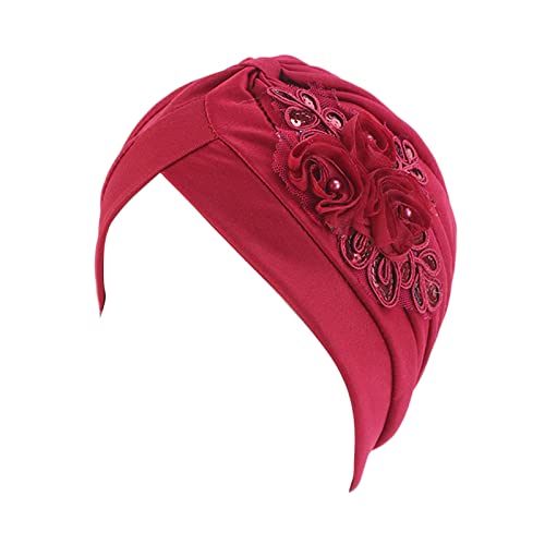 Luckywaqng Frauen Kopftuch Hut Mütze Haar Schal Turban Kopftuch Turban Hüte Kopfbedeckung Haarband Yoga (Wine, One Size) von Luckywaqng