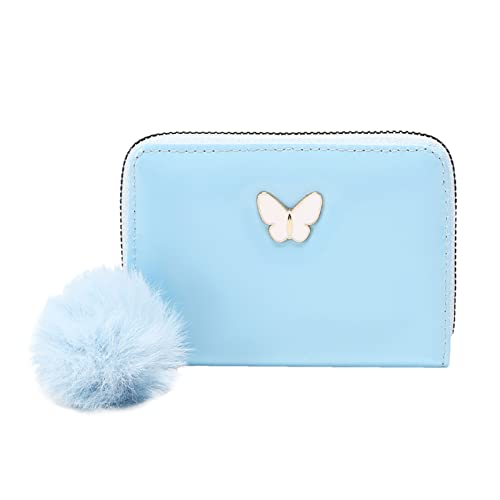 Luckywaqng Frauen Kurze Geldbörse Frühling und Neues Muster Schmetterling Dekoration Mehrlagig Praktischer Reißverschluss Plüsch Kartentasche Geldbörsen Für Jugendliche (Blue, One Size) von Luckywaqng