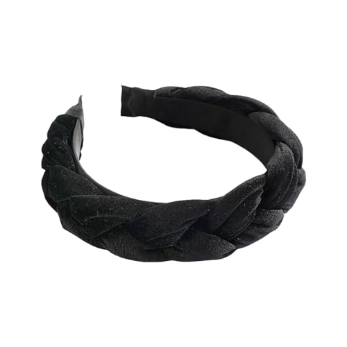 Luckywaqng Geflochtenes Haarband, Samt, geflochtenes Stirnband, Damen, breites Vintage-gepolstertes Stirnband für Frauen und Mädchen Haarband Für Jungs (Black, One Size) von Luckywaqng