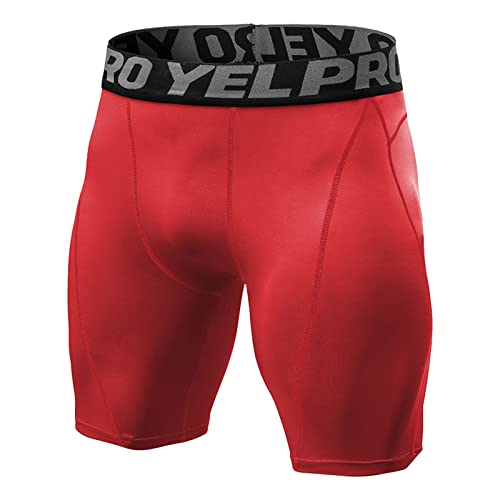 Luckywaqng Luckywaqng Herren Elastische Shorts Hosen Performance Sports Baselayer Cool Dry Tights Aktive Trainingsunterwäsche Bei Kälte Joggen Kleidung (Z3-Red, M) von Luckywaqng