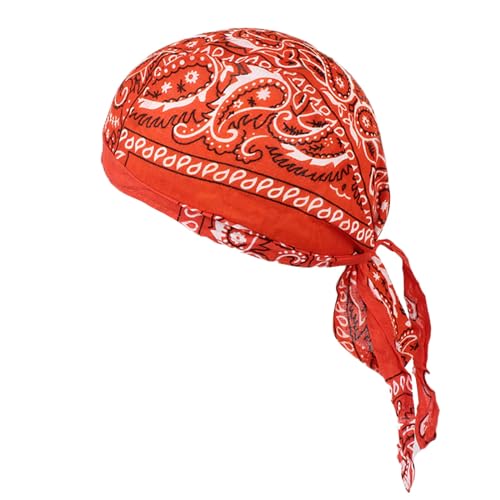 Luckywaqng Männer Frauen Baumwolle Kappe Schweiß Wicking Beanie Kappe Bandanna Biker Wrap Schnell Trocknend Hut Biker Bandana Stirnband Joggen Herren (Orange, One Size) von Luckywaqng