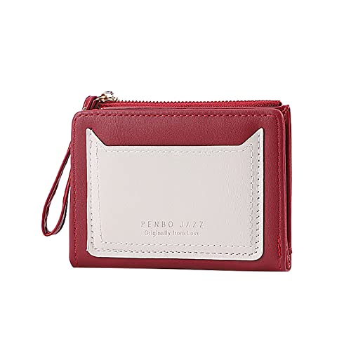 Luckywaqng Mode Frauen ID Kurze Brieftasche Einfarbige Reißverschluss Geldbörse Mehrere Kartenfächer Clutch Bag Brieftasche Damen Groß Rot (Red, One Size) von Luckywaqng