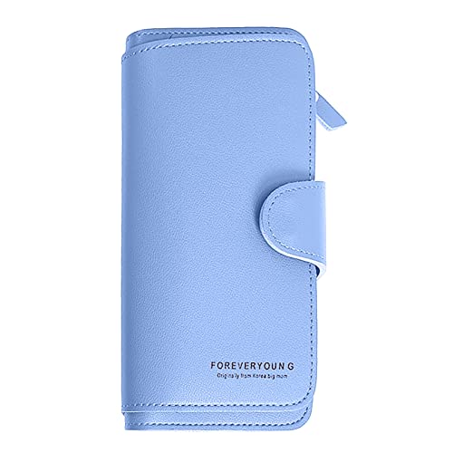 Luckywaqng Modische -Geldbörse mit Reißverschluss, einfarbig, für mehrere Karten, Ausweis, Damen-Handtasche, Clutch Kitkartenhüllen Metall (Blue, One Size) von Luckywaqng