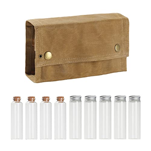 Luckywaqng Outdoor-Camping-Gewürzflaschen-Aufbewahrung, enthält 9 Glas-Camping-Gewürzflaschen-Kombinationsset, Leinentasche Überlebenskit Für Jugendliche (Khaki, One Size) von Luckywaqng