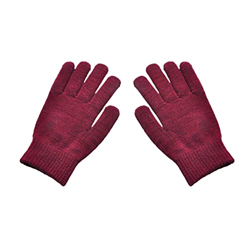 Luckywaqng ene Handschuhe Damen Kalte, solide gestrickte Damen- und Fahrradhandschuhe, Dicke, warme Winterhandschuhe für Herren Bauchtanz Kostüm Mädchen (Wine, One Size) von Luckywaqng