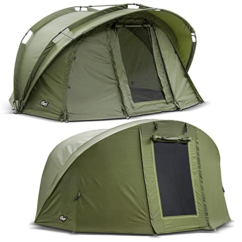 Lucx® Bengal Angelzelt + Überwurf 1 Man Bivvy + Winterskin 1 Mann Karpfenzelt Carp Dome Fishing Tent Campingzelt von Lucx