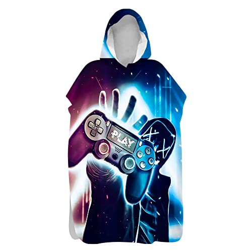 Lukery Badeponcho mit Kapuze, Gamer Spiel Controller Strandtuch Schnelltrockend Bademantel Poncho, Mikrofaser Leichtgewichts Surfponcho Umziehhilfe Herren Kinder Jungen (Gamer Spieler,75x145cm) von Lukery