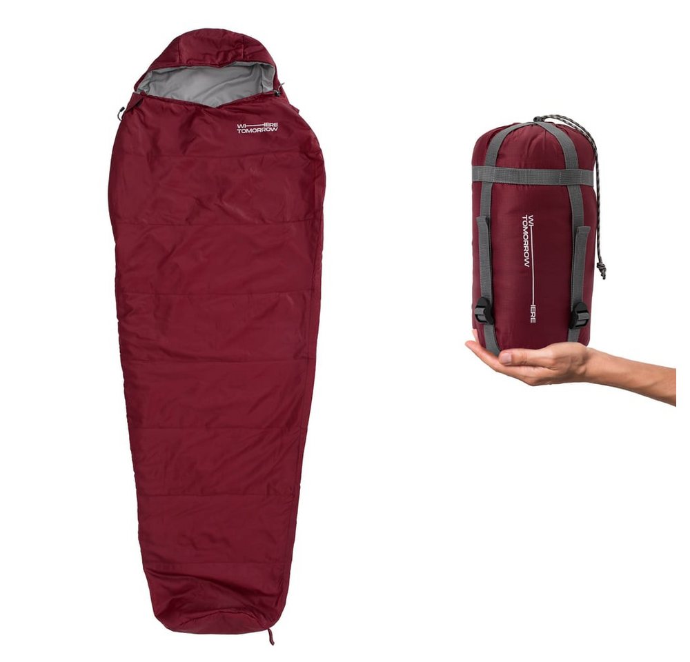 Lumaland Mumienschlafsack Where Tomorrow Camping Schlafsack Small & Light, mit Tasche - 220 x 80 x 50 cm wasserabweisend Konturkapuze Wärmekragen von Lumaland