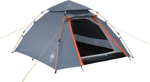 Lumaland Outdoor Pop Up Kuppelzelt Wurfzelt 3 Personen Zelt Camping Festival etc. 215 x 195 x 120 cm robust Grau von Lumaland