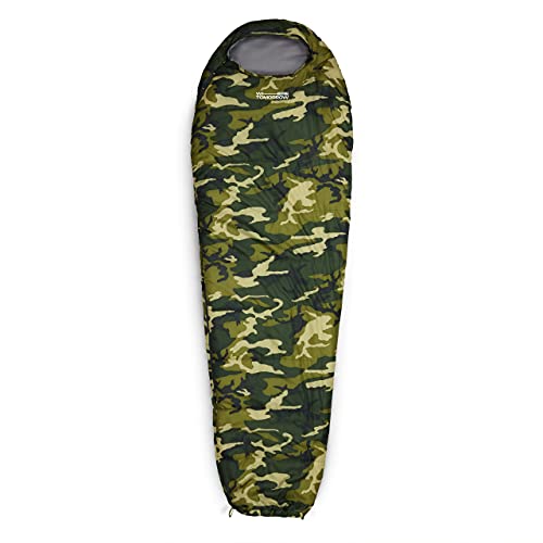 Lumaland Outdoor Schlafsack Mumienschlafsack, 230 x 80 cm, inklusive Packsack, 50 x 25 cm gepackt Camouflage grün von Lumaland