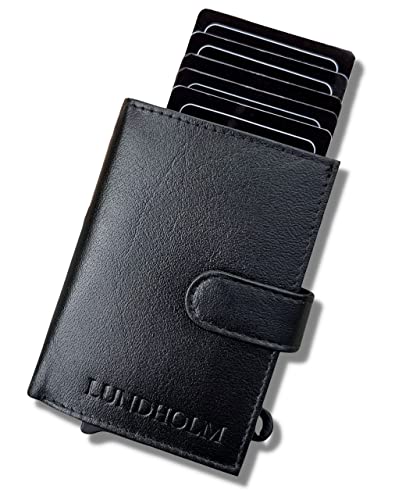 Lundholm Kartenhalter - Slim-Kartenetui für Kreditkarte, Ausweis, andere Karten, inkl. Münzfach + Fach mit RFID/NFC-Schutz - Robustes Leder, minimalistisches Design - Geschenke für Herren (Schwarz) von Lundholm