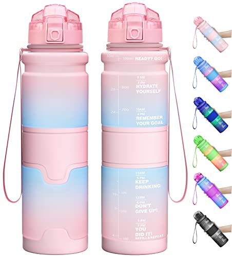 Lunidry Trinkflasche - Tritan BPA Frei Wasserflasche Kinder, 1L/500ml Kohlensäure Geeignet Auslaufsicher Sport Trinkflasche mit Zeitmarkierungen & Fruchteinsatz Für Schule, Fahrrad, Gym, Outdoor Lunidry Trinkflasche - Tritan BPA Frei Wasserflasche Kinder, 1L/500ml Kohlensäure Geeignet Auslaufsicher Sport Trinkflasche mit Zeitmarkierungen & Fruchteinsatz Für Schule, Fahrrad, Gym, Outdoor von Lunidry