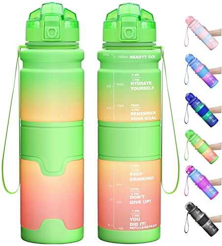 Lunidry Trinkflasche - Tritan BPA Frei Wasserflasche Kinder, 1L/500ml Kohlensäure Geeignet Auslaufsicher Sport Trinkflasche mit Zeitmarkierungen & Fruchteinsatz Für Schule, Fahrrad, Gym, Outdoor Lunidry Trinkflasche - Tritan BPA Frei Wasserflasche Kinder, 1L/500ml Kohlensäure Geeignet Auslaufsicher Sport Trinkflasche mit Zeitmarkierungen & Fruchteinsatz Für Schule, Fahrrad, Gym, Outdoor von Lunidry