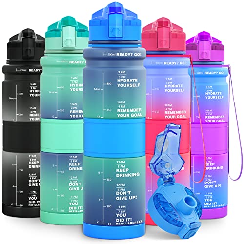 Lunidry Trinkflasche - Tritan BPA Frei Wasserflasche Kinder, 1L/500ml Kohlensäure Geeignet Auslaufsicher Sport Trinkflasche mit Zeitmarkierungen & Fruchteinsatz Für Schule, Fahrrad, Gym, Outdoor Lunidry Trinkflasche - Tritan BPA Frei Wasserflasche Kinder, 1L/500ml Kohlensäure Geeignet Auslaufsicher Sport Trinkflasche mit Zeitmarkierungen & Fruchteinsatz Für Schule, Fahrrad, Gym, Outdoor von Lunidry