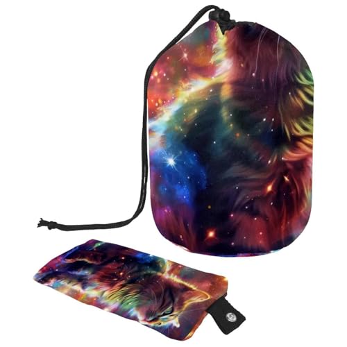 Make-up-Tasche mit Kordelzug, großes Fassungsvermögen, Reise-Kosmetiktasche mit kleinem Reißverschluss, tragbar, faule Kulturbeutel, Geschenke für Frauen, Galaxie-Dinosaurier, reitende Katze, von Luoweisi