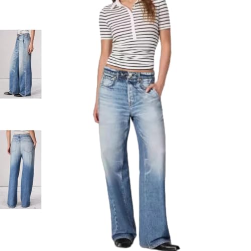 Akoilo Jogginghose, Akoilo Hose, Akoilo Komfortjeans, Damenjeans, Baggy Straight Leg Baggy Wide Leg Jeans Für Damen, Baggy Boyfriendjeans (Hellblau,XS) von Lurebest