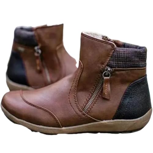 Hochwertige Orthopädische Stiefel Mit Reißverschluss, Stiefel Mit Fußgewölbeunterstützung, Modischer Seitlicher Reißverschluss, Vintage-Retro-Stiefeletten Aus Leder (Braun,37) von Lurebest