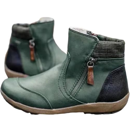 Hochwertige Orthopädische Stiefel Mit Reißverschluss, Stiefel Mit Fußgewölbeunterstützung, Modischer Seitlicher Reißverschluss, Vintage-Retro-Stiefeletten Aus Leder (Grün,41) von Lurebest