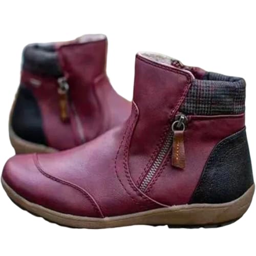 Hochwertige Orthopädische Stiefel Mit Reißverschluss, Stiefel Mit Fußgewölbeunterstützung, Modischer Seitlicher Reißverschluss, Vintage-Retro-Stiefeletten Aus Leder (Rot,38) von Lurebest