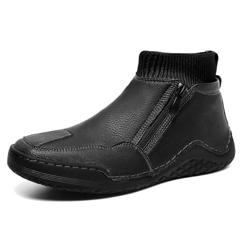 Italienische Handgefertigte Hohe Stiefel,orthopädische Schuhe Für Männer Mit Fußgewölbeunterstützung,wasserdichte, rutschfeste,leichte,lässige Barfuß-Wanderschuhe Für Den Außenbereich (Schwarz,43) von Lurebest