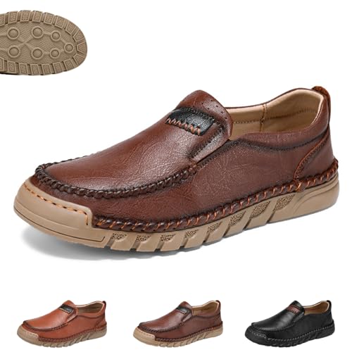 Ledermokassins, Orthopädische Slipper Für Herren Mit Fußgewölbeunterstützung, Bequemer, Weicher, Klassischer Mokassin, Orthopädische Wanderschuhe Bei Plantarfasziitis (Gelbbraun,46) von Lurebest