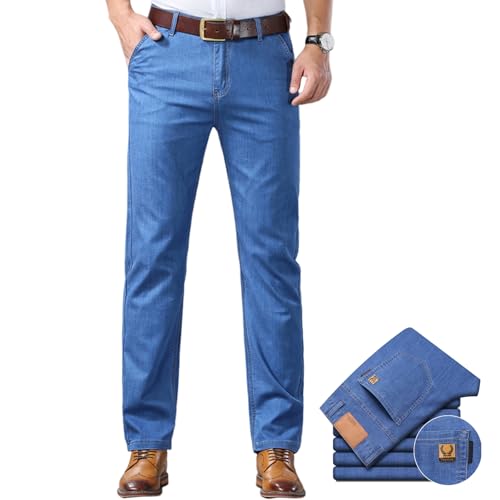 Lockere Gerade Herrenjeans, Herrenjeans, Klassische Jeans Mit Normaler Passform Für Herren, Stretchjeans Mit Gerader Passform Und Hoher Taille Für Herren, Gerade Vintage-Jeanshose (Hellblau,31) von Lurebest