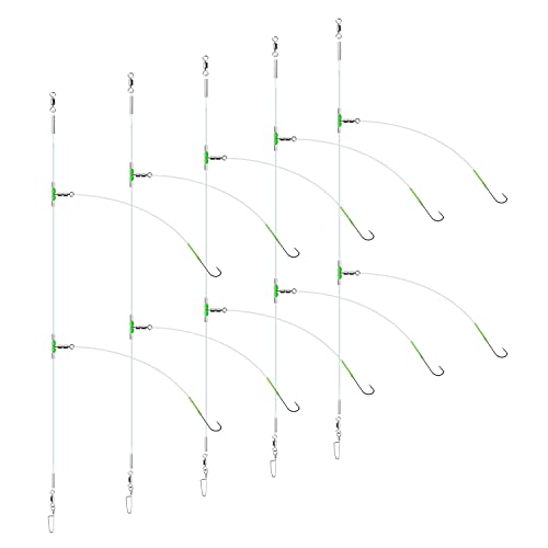 Luroad 5 Stück Angelhaken für Meeresangeln, Flapper-Rigs für Meeresangeln, Strandwerfen, Uferfischen, Flunder, Whiting, Barsch, Scholle (C. 5 Stück - 2 Haken - Größe 1 – 52cm) von Luroad