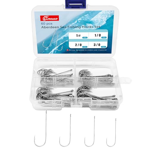 Luroad 60 Stück Aberdeen Angelhaken Set, Große Aberdeen Haken Widerhaken, Lange Schaft Haken Breite Öffnung Größe 1#, 1/0, 2/0, 3/0, Leichter Draht Angelhaken Hochkohlenstoffhaltiger Stahl Luroad 60 Stück Aberdeen Angelhaken Set, Große Aberdeen Haken Widerhaken, Lange Schaft Haken Breite Öffnung Größe 1#, 1/0, 2/0, 3/0, Leichter Draht Angelhaken Hochkohlenstoffhaltiger Stahl von Luroad