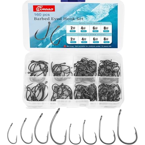 Luroad Karpfen Angelhaken Set, 160 Stück Gebogenem Schaft/Wide Gape Karpfenhaken, Teflon Angelzubehör mit Kunststoff Box-Haken Größe2,4,6,8,10 Luroad Karpfen Angelhaken Set, 160 Stück Gebogenem Schaft/Wide Gape Karpfenhaken, Teflon Angelzubehör mit Kunststoff Box-Haken Größe2,4,6,8,10 von Luroad