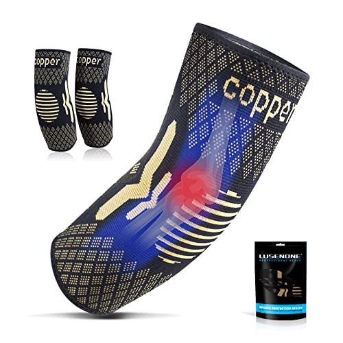2 Stücke Kupfer Ellenbogenbandage - Kompression Ellenbogen Bandage Herren & Damen - Tennisarm Bandage Ellenbogen für Golferarm, Sehnenentzündung, Sport, Arthritis, Ellbogen Bandage Elbow Support 2 Stücke Kupfer Ellenbogenbandage - Kompression Ellenbogen Bandage Herren & Damen - Tennisarm Bandage Ellenbogen für Golferarm, Sehnenentzündung, Sport, Arthritis, Ellbogen Bandage Elbow Support von Lusenone