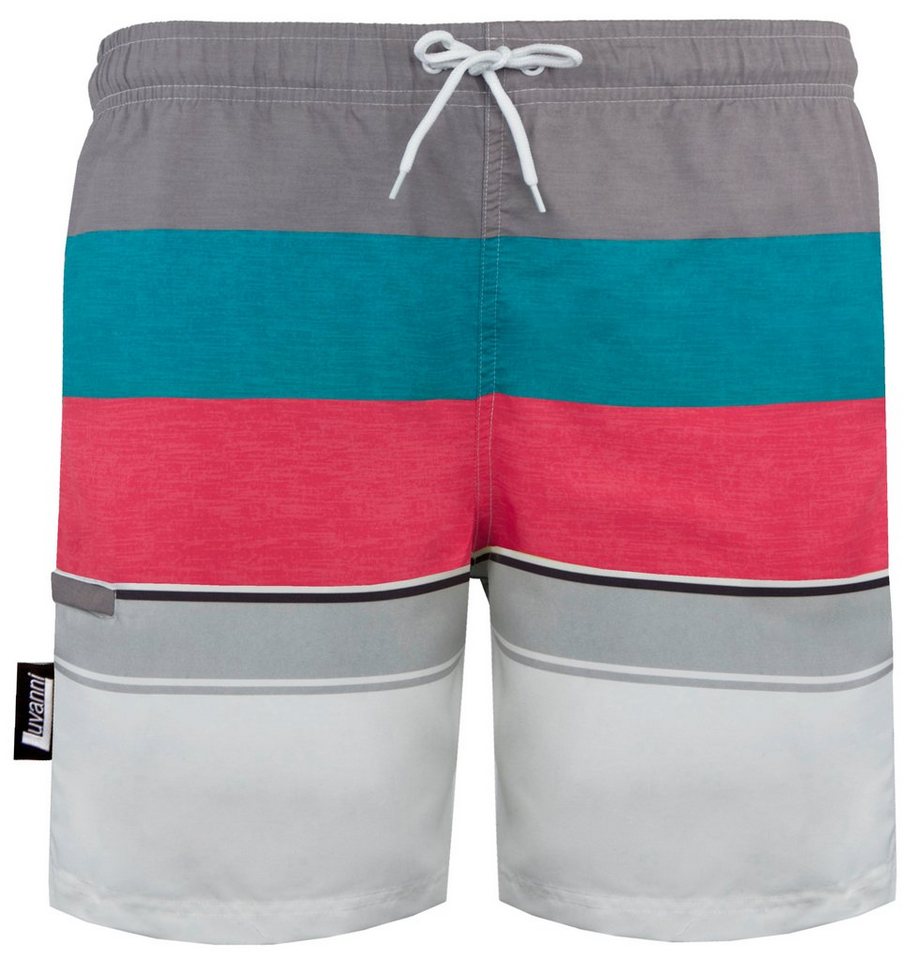 Luvanni Badehose Badehose Herren Badeshorts 600v33 Beachshorts Boardshorts Schwimmhose Männer mit Streifenmuster blau rot grau gelb Streifen von Luvanni