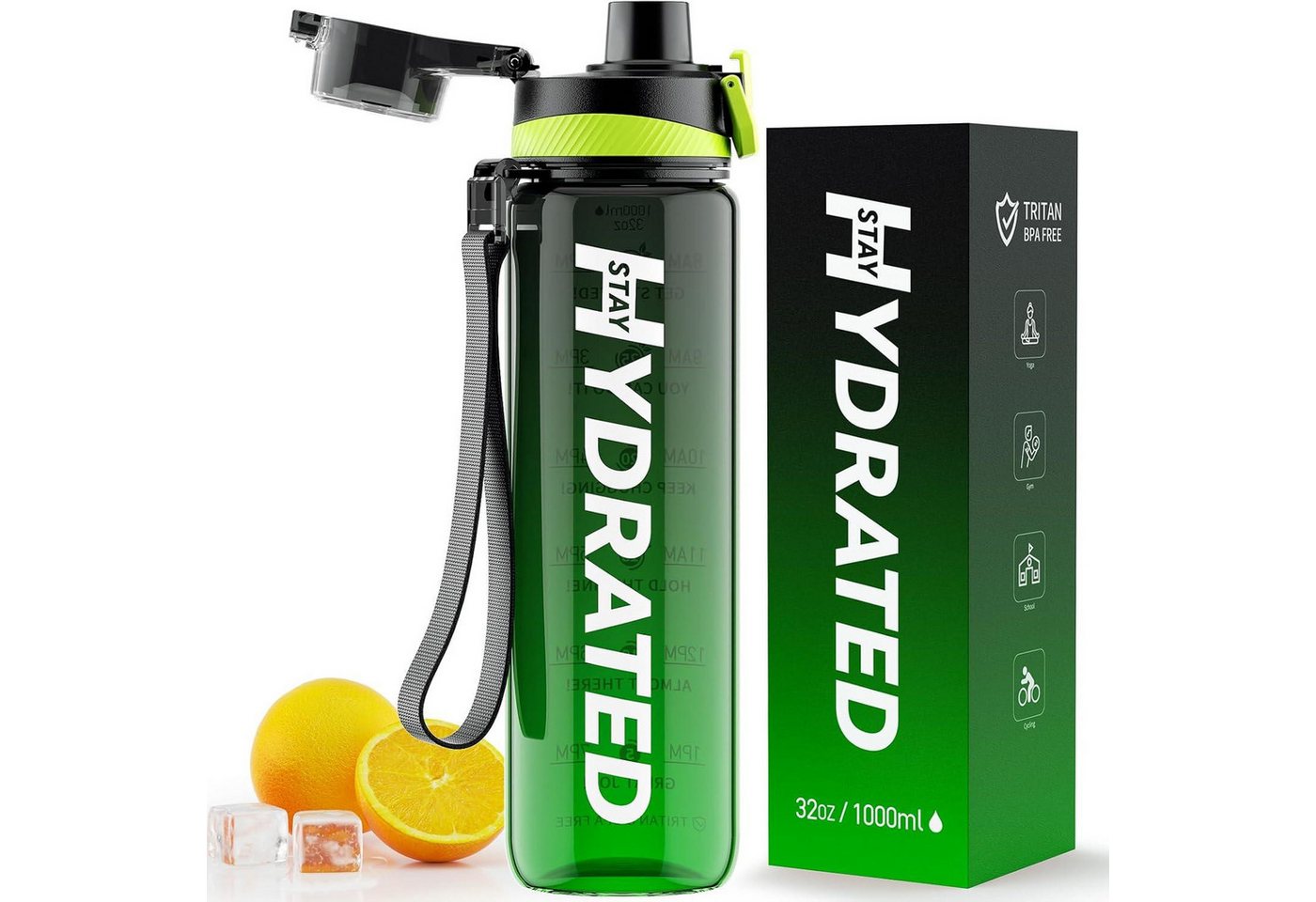 LuxusKollektion Becher Trinkflasche 1L Wasserflasche aus Tritan BPA-frei mit Zeitmarkierung LuxusKollektion Becher Trinkflasche 1L Wasserflasche aus Tritan BPA-frei mit Zeitmarkierung von LuxusKollektion