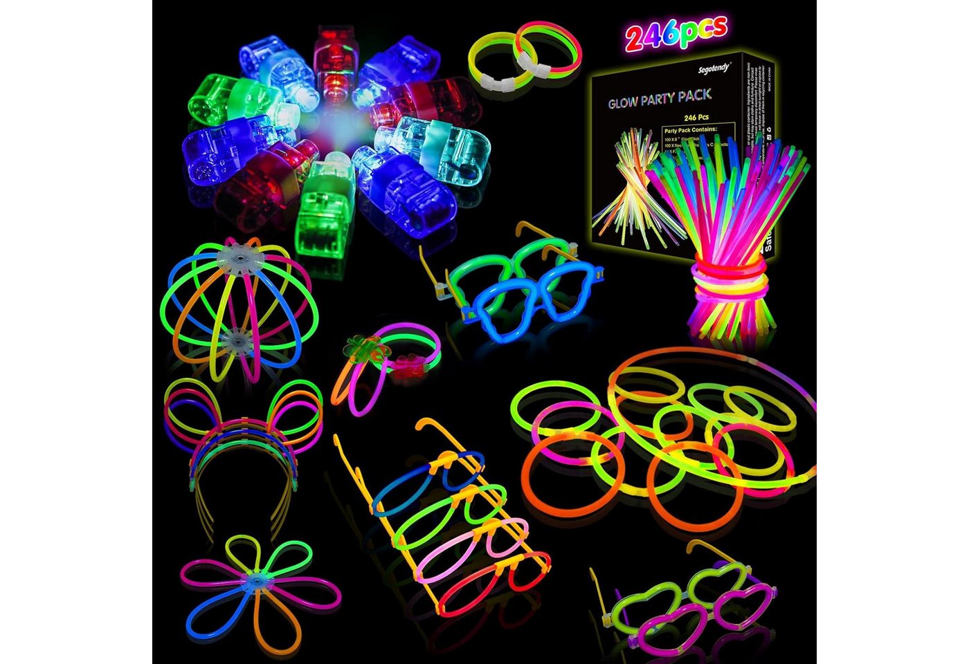 LuxusKollektion Hängedekoration 246PCS Leuchtstäbe Knicklichter Party Set mit Fingerlicht Neon Glow von LuxusKollektion