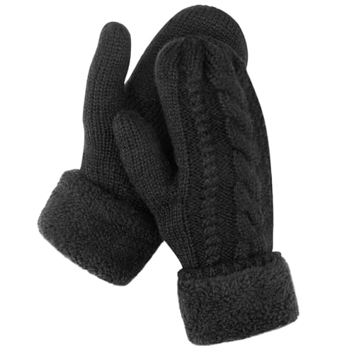 Lvefyti Fäustlinge Damen,Warme Winterhandschuhe Fingerhandschuhe,Strickhandschuhe mit Fleecefutter,Dicke Thermohandschuhe,Weich Flauschig Handschuhe für Running Radfahren Skifahren(Schwarz) von Lvefyti