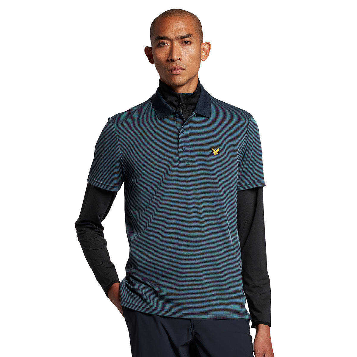 Lyle & Scott Men's Blue Comfortable Embroidered Microstripe Golf Polo Shirt, Size: Small | American Golf von Lyle & Scott