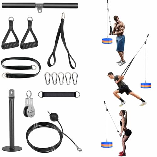 Lyndwin Kabelzug Fitness Trizeps Trainingsgerät, Bizeps Kabelzug Latzug Geräte mit Griff Gerader Stange Latzugturm Kabelturm Fitnessgeräte Kraftstation Home Gym Workout Pulley System Set für Zuhause von Lyndwin