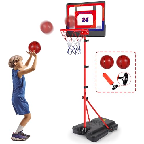 Basketballkorb Indoor Outdoor für Kinder Höhenverstellbar 107cm-189cm, Basketball Korb Set Spielzeug mit Ball Pumpe, Sport Spielzeug Geschenk für Jungen Mädchen ab 3 4 5 6 7 8 Jahre von Lypsochaat