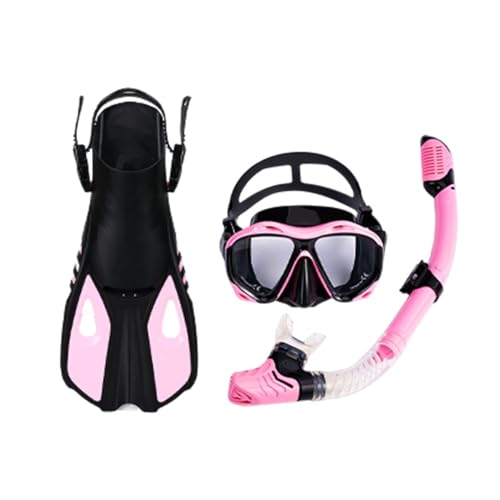 Schnorchelset mit Flossen, 180° Panorama Weitblick Taucherbrille und Verstellbaren Flossen, Hochwertige Tauchermaske für Erwachsene, Jungen und Mädchen-Pink||S/M von Lyria