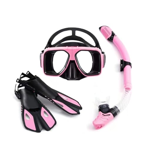 Schnorchelset mit Flossen, Schnorchelausrüstung in Reisegröße mit Schwimmflossen, Hochwertige Tauchermaske für Kinder Erwachsene-Pink-B||S/M von Lyria