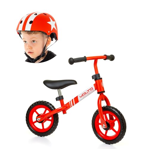 MOLTO Fahrrad ohne Pedale rot + roter Helm Star | Minibike | Kinderfahrrad | Gleichgewichts- oder Lernfahrrad | Lernspielzeug für Kinder von 2 bis 5 Jahren von M MOLTO