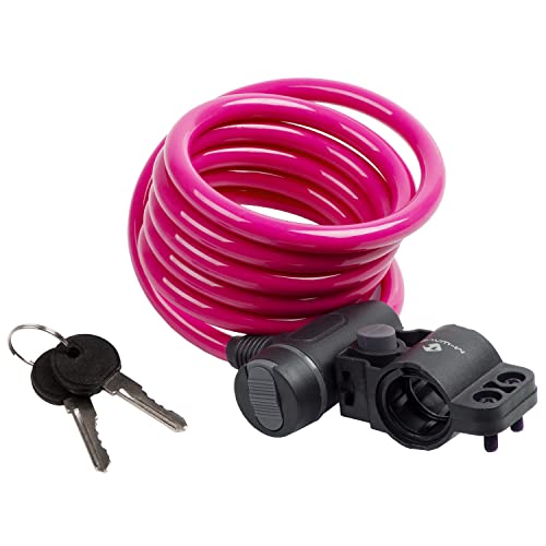 M-Wave Autom.-Spiralkabelschloß 1800 x 10 mm pink mit Clip-on-Halter für Sattelstütze mit Staubschutzkappe auf Karte von M-Wave