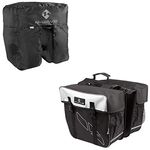 M-Wave Unisex – Erwachsene Amsterdam Double Gepäckträgertasche inkl. Regenhaube, schwarz/weiß von M-Wave