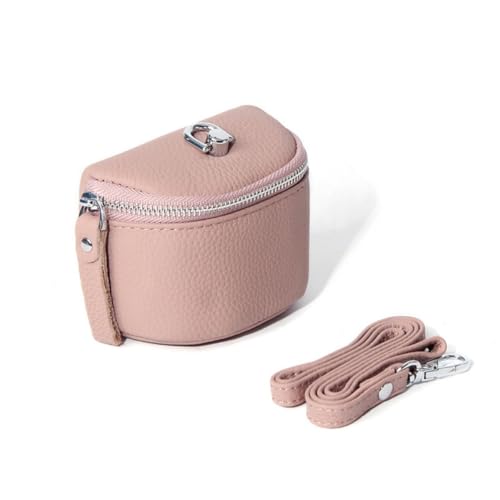 Lippenstift-Tasche aus echtem Leder, mit Reißverschluss, Kleingeldbörse mit Umhängeband, Pink von M.lemo925