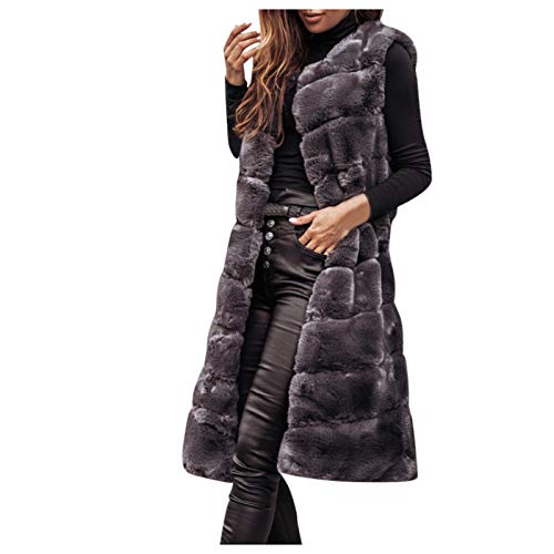 Damen Damen Kunstpelz Weste Ärmellose Jacke Winterjacke Fellweste Mantel Oberteile Outwear Warm Pelzweste Pelzjacke Pelzmantel Lange Herbst- und winterwarme Pelzkleidung von MA87